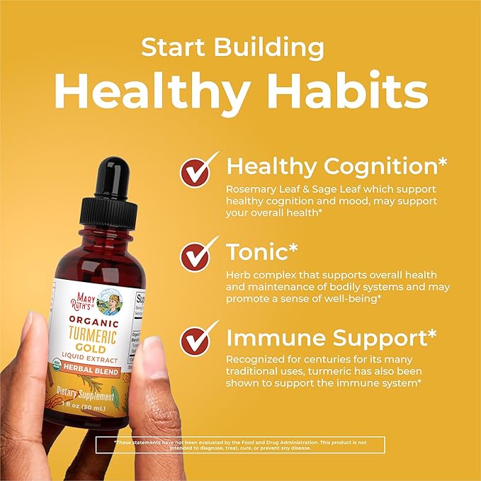 MARYRUTH'S Organics USDA Turmeric Gold Liquid Drops | Herbal Blend | Turmeric Curcumin | Black Pepper | Cassia Cinnamon Bark | Ginger Root | Immune Support | Non-GMO Project Verified | Vegan | 1oz