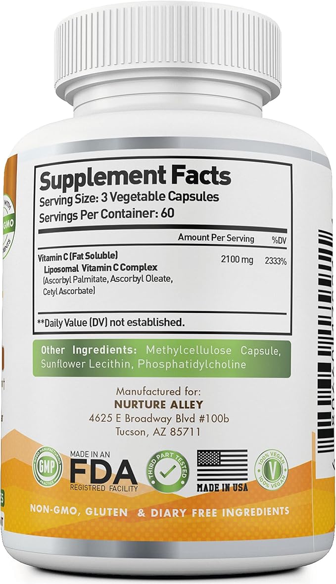 Liposomal Vitamin C 2100mg- 180 Capsules High Absorption Ascorbic Acid - Supports Immune System and Collagen Booster - Powerful Antioxidant High Dose Fat Soluble Supplement