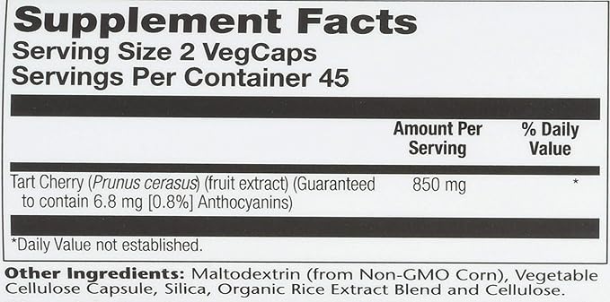 SOLARAY Tart Cherry Fruit Extract 425mg | Healthy Uric Acid Levels & Joint Support with Anthocyanins | 90ct, 45 Serv.