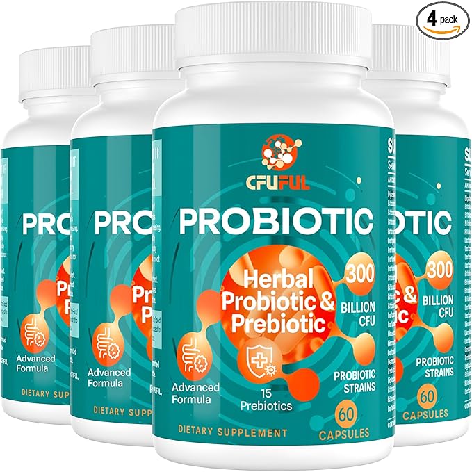 Probiotics for Women & Men - 300 Billion CFU, 24 Strains Probiotic + 15 Organic Herbs Prebiotics Blend, for Overall Digestive Gut Health, Immune, Constipation & Bloating, Shelf Stable - 8 Month Supply