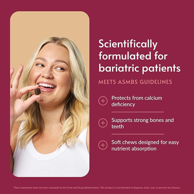 Bariatric Advantage Calcium Citrate Chewy Bites 500 mg - Highly Absorbable & Digestible - Vitamin D3 - Easily Chewable Calcium Supplement - Chocolate Flavor - 90 Count