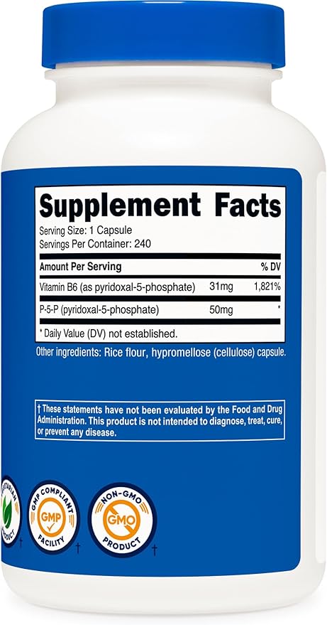 Nutricost P5P Vitamin B6 Supplement 50mg, 240 Capsules (Pyridoxal-5-Phosphate) - Vegetarian Friendly, Non-GMO, Gluten Free (Pack of 2)