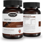 julytiger Biotin 10,000mcg with Collagen Supplement, Biotin (Vitamin B7) for Healthy Skin and Nails,biotin Collagen peptide, for Women and Men - Vegan, Non-GMO, Gluten & Soy-Free - 60 Tablets