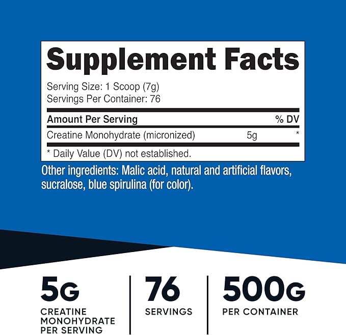 Nutricost Creatine Monohydrate Powder (Blue Raspberry), 500 Grams (1.1 LBS) (Pack of 2)