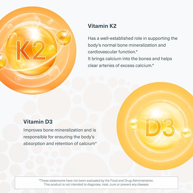 Youtheory K2D3 - Immune, Bone & Heart Health Support - Combines Vitamin D3 & Vitamin K2 - Dairy, Soy & Gluten Free - 90 Vegetarian Capsules