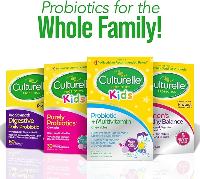 Culturelle Kids Probiotic + Complete Multivitamin Chewable for Kids,Ages 3+,Digestive Health,Oral Health&Immune Support-with 11 Vitamins&Minerals,Including Vitamin C,D3-&Zinc,30 Count (Pack of 2)
