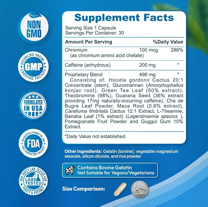 Weight Loss Pills for Women – Fat Burner & Appetite Suppressant – Metabolism Booster with Chromium, Green Tea & Guarana – 30 Capsules – Caffeine Anhydrous for Energy Support