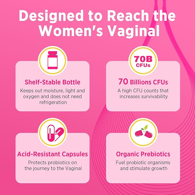 70 Billion CFUs Vaginal Probiotics, PH Balance with Probiotic & Prebiotic & D-Mannose, Women Probioticos for Odor & Flora, Yeast, vag, Urinary Health, GMO-Free, 60 Days Supply