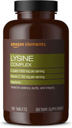 Amazon Elements Lysine Complex, with Vitamin C, Vegetarian, Immune Support, 195 Tablets (Packaging may vary)
