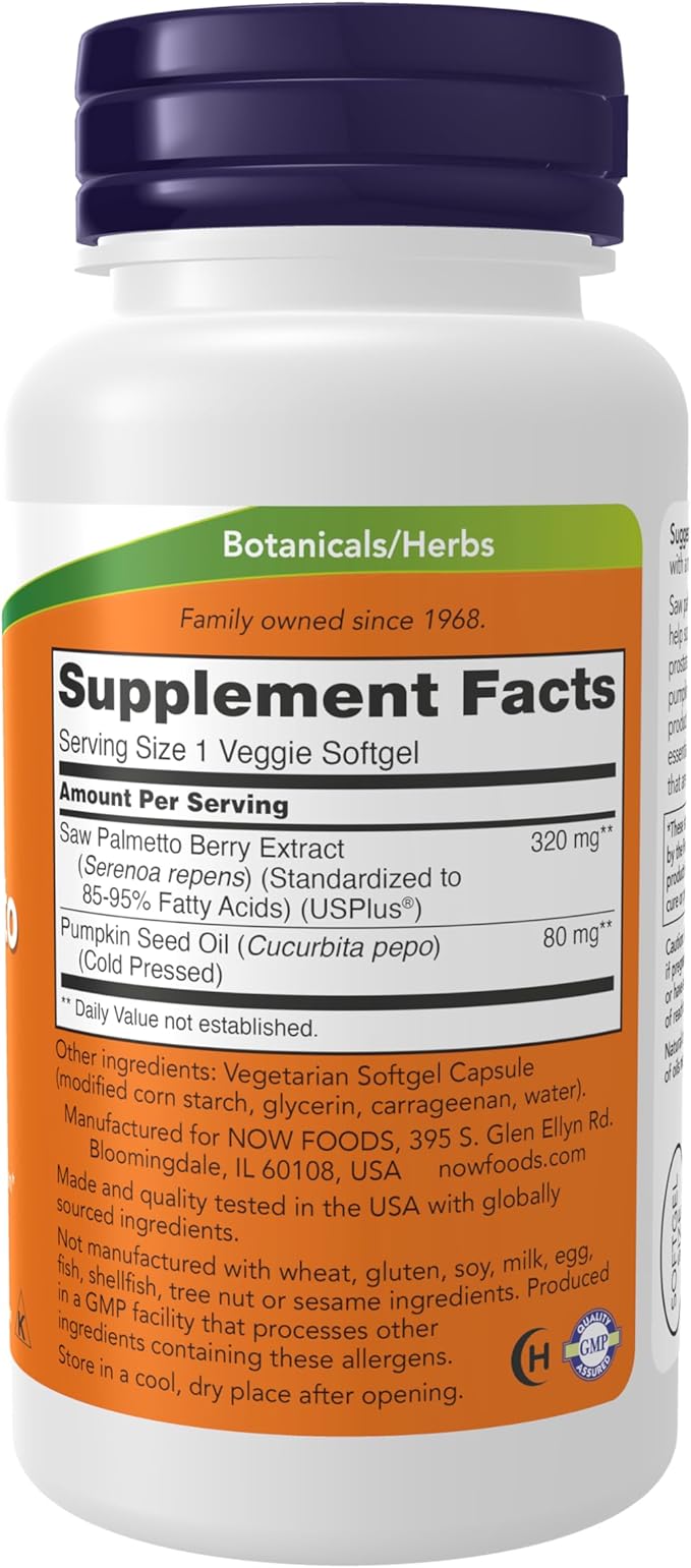 NOW Supplements, Saw Palmetto Extract 320 mg with Pumpkin Seed Oil, Men's Health*, 90 Veg Softgels