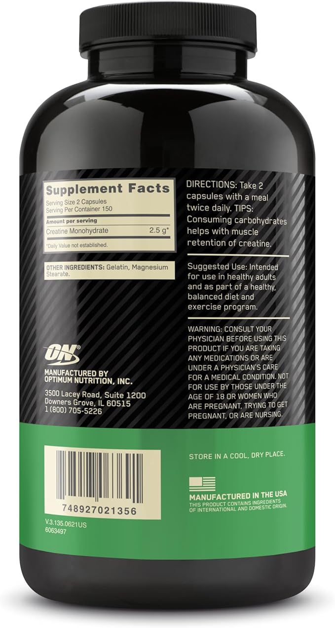 Optimum Nutrition Micronized Creatine Monohydrate Capsules, Keto Friendly, 2500mg, 300 Capsules (Packaging May Vary)