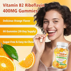 Vitamin B2 Gummies - Riboflavin 400mg for Kids & Adults, Migraine Relief & Headache Relief, Vegan, Sugar-Free, Orange Flavor, 60 Gummies