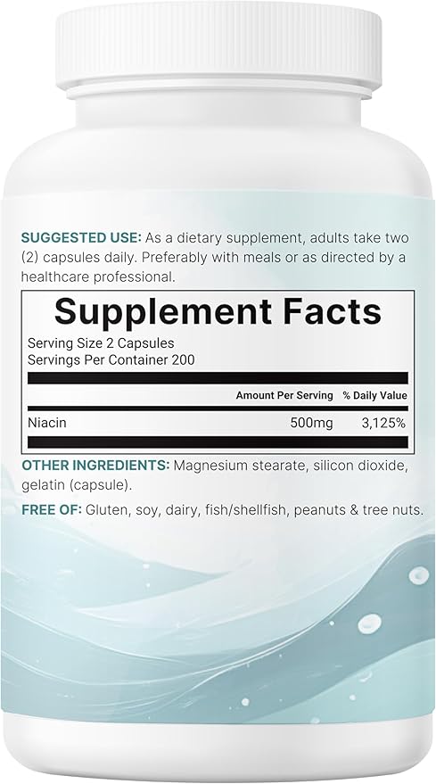 Micro Ingredients Niacin 500mg Per Serving, 400 Capsules | Flush Free B3 Vitamins | Double Strength Essential B Vitamin Supplement | Skin Care Health & Energy Support | Non-GMO, Gluten Free