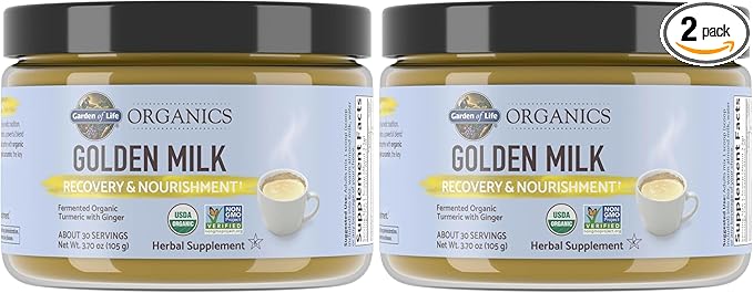 Garden of Life Organics Golden Milk Recovery&Nourishment Powder-44mg Turmeric Curcumin (95% Curcuminoids),Ashwagandha-Organic Non-GMO Vegan&Gluten Free Herbal Supplements,30 Servings,(Pack of 2)