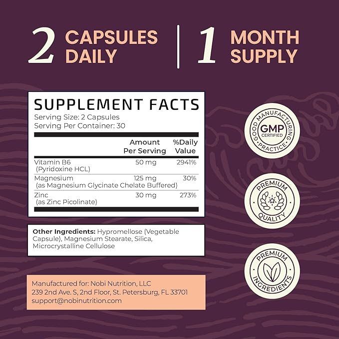 Zinc and Magnesium Supplement with Vitamin B6 | Women’s Hormone Balance, Menstrual Cycle & Immune Support | High Absorption Chelated Magnesium Glycinate with Zinc Picolinate and VIT B6 | 60 Ct