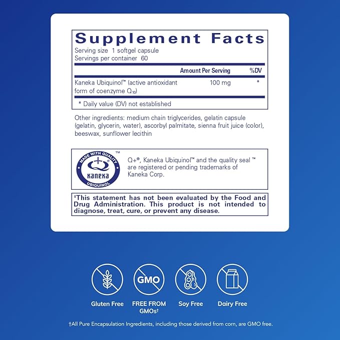 Pure Encapsulations Ubiquinol-QH - 100 mg CoQ10 - Supports Energy Metabolism & Heart Health* - Coenzyme Antioxidants Supplement - Non-GMO - 60 Softgel Capsules