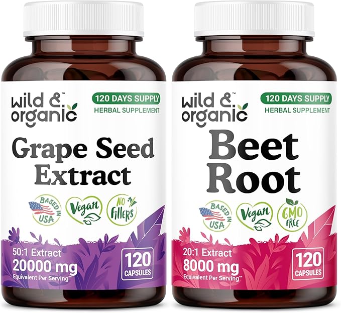 Wild & Organic Grape Seed Extract 120 Capsules & Beet Root 120 Capsules