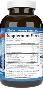 Carlson - Super Omega-3 Gems, 1200 mg Omega-3 Fatty Acids with EPA and DHA, Wild-Caught Norwegian Fish Oil Supplement, Sustainably Sourced Capsules 300 Softgels