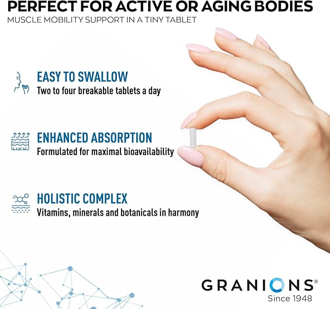 Granions Advanced Muscle Comfort - Natural Muscle Relaxer Pills Support - Quinine, Magnesium, Potassium, B Vitamins, Chamomile, CoQ10 - Immediate Muscle Relaxation and Comfort - 120 Tablet, 30 Serving