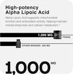 Toniiq 1000mg Ultra High Strength Alpha Lipoic Acid Capsules - Highly Purified 99%+ USP Standard - 120 Capsules ALA Supplement