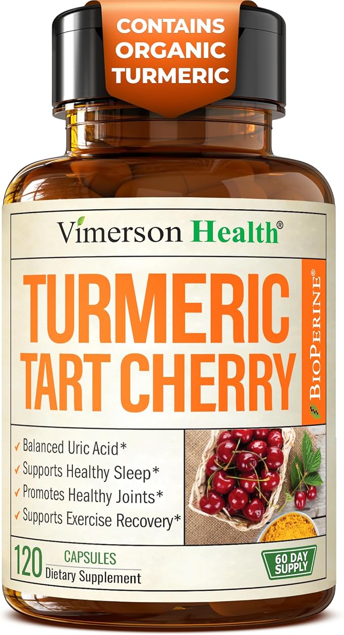 Tart Cherry Capsules – Turmeric Curcumin Supplement with Tart Cherry Extract & Celery Seed Extract – Turmeric Curcumin with Black Pepper for Uric Acid Balance, Joint Health & Sleep Aid - 120 Count