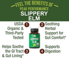 USDA Organic Slippery Elm for Women & Men. Vegan Capsules with Micronized Slippery Elm Bark Powder for Digestion, Bloating Relief, & Gut Lining. Natural Mucilage that Soothes The Throat & Airways