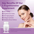 Inner Brightness L-Ergothioneine Supplements with Hyaluronic Acid & Collagen for Women, Non-GMO, Gluten Free, Vegan, Promotes Longevity & Healthy Aging, 60 Capsules