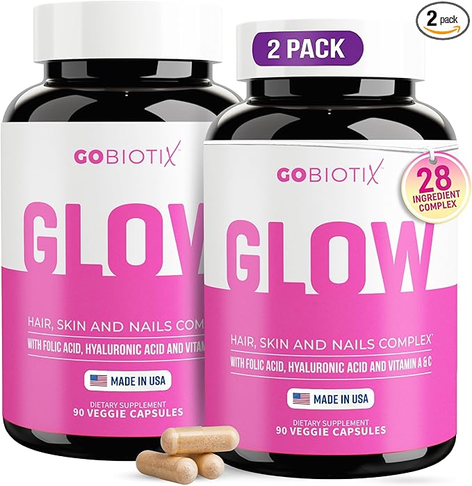 GOBIOTIX Hair Skin and Nails Vitamin Supplement - 10000mcg Biotin Pills with Hyaluronic Acid, Folate, Iron, Magnesium, and Zinc - Collagen Production, Hair Growth - 60 Servings