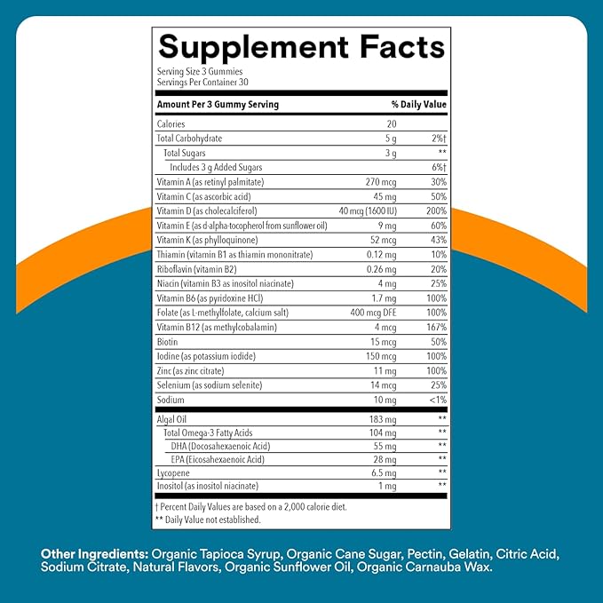 SmartyPants Men’s Multivitamin Gummies with Omega 3 DHA/EPA, Methylfolate, Vitamin D3, C, B12, B6, A, K, Zinc, Raspberry Lemonade Flavor, 90 Count (30 Day Supply)
