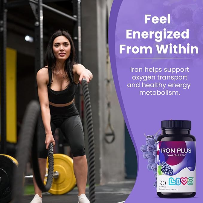 LIVS Iron Plus Gummies – 20mg Gentle Iron Supplement for Women & Men – Anemia Support – Vitamin C for Absorption – Biotin, Folate & B12 for Energy – Gluten Free, Vegan, Halal & Kosher – 90 Count