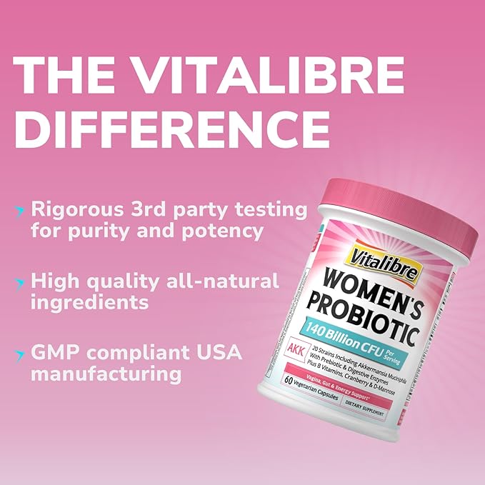 Women's Probiotic Plus, Akkermansia, 140 Billion CFU, 19 Strains with AKK, Vitamin B6, B9, B12, Biotin, Cranberry, D-Mannose, Gut, Vagina Health, 60 Vegetarian Caps