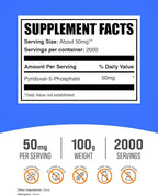 BulkSupplements.com Pyridoxal 5 Phosphate Powder - P-5-P Vitamin B6 Supplement, P-5-P 50mg - P5P Supplement, Gluten Free, 50mg of per Serving, 100g (3.5 oz) (Pack of 1)