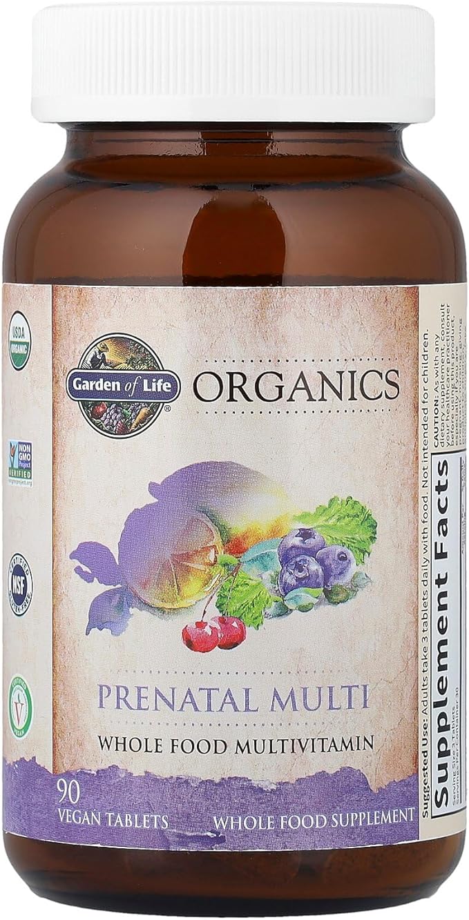 Garden of Life Organics Prenatal Multivitamin with Folate, B6, B12, D3 & Iron – Prenatal Vitamins for Women with Energy Metabolism Support for Healthy Fetal Development, Non-GMO, Vegan, 30 Servings