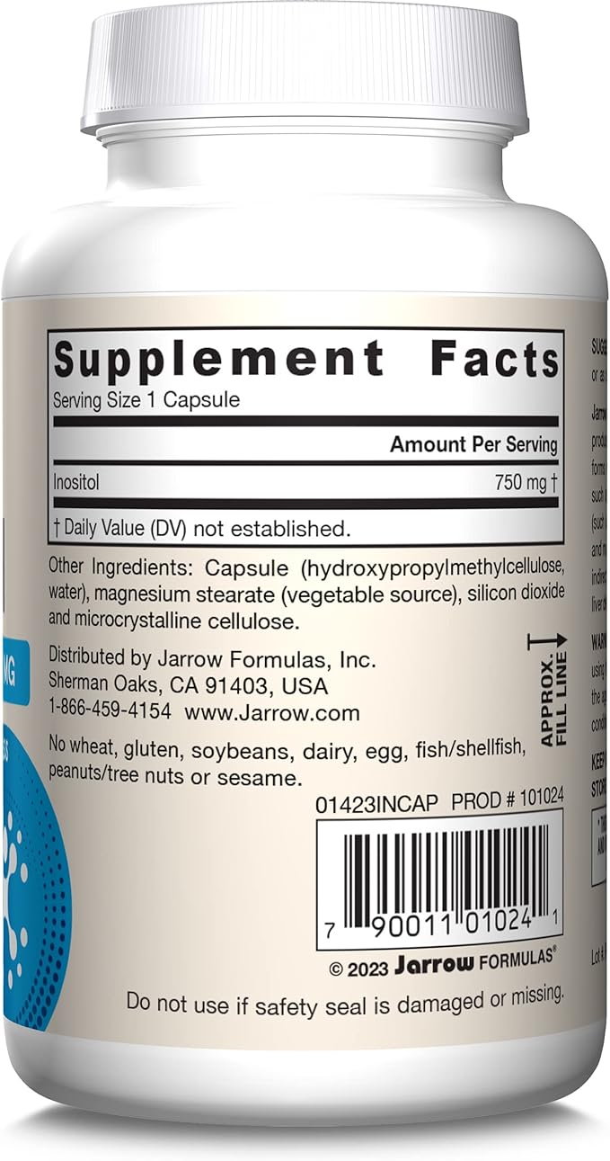 Jarrow Formulas® Inositol 750 mg, Dietary Supplement, Liver Support for Cellular Health and General Wellness, 100 Veggie Capsules, Up to a 100 Day Supply