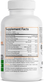 Bronson Vitamin B Complex (Vitamin B1, B2, B3, B6, B9 - Folic Acid, B12), 100 Tablets