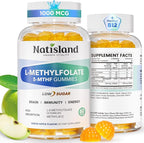 L Methylfolate Gummies, 5-MTHF 1mg Gummies for Kids & Adults - 4+, Methyl Folate and B12 supplement, Highly Absorbable MTHFR Supplement, Support Brain Health, Immunity, Kids Growth, 60 Count