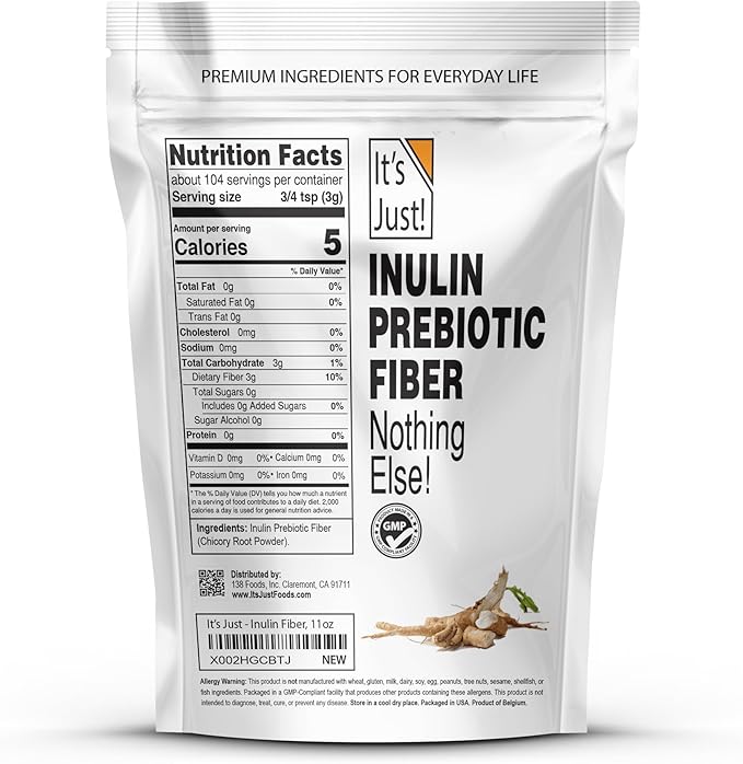 It's Just! - Inulin Prebiotic Fiber, Water Soluble, Chicory Root Powder, Promotes Gut Health, Made in USA, Product of Belgium, Vegan/Keto Friendly