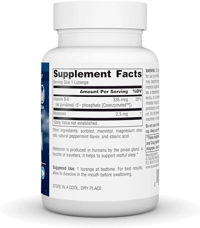 Source Naturals Melatonin, Helps Promote Sleep* - 2.5 mg - 240 Vegan Peppermint Flavored Lozenges