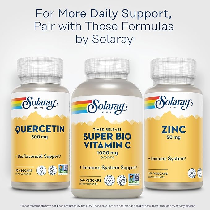 SOLARAY Quercetin 500mg Capsules - Antioxidants Supplement - Bioflavonoid and Antioxidant Support for Overall Health and Wellness - Non-GMO, Vegan, Lab Verified, 60-Day Guarantee, 90 Servings
