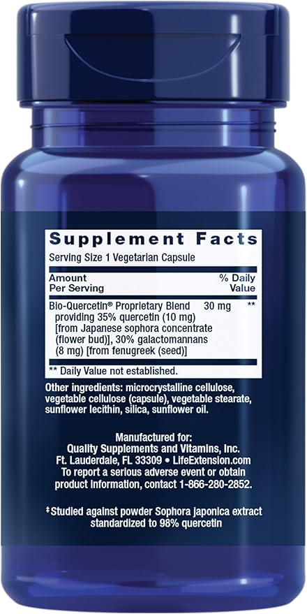 Life Extension Bio-Quercetin, Immune Health Supplement, Heart Health Support, Gluten Free, Non-GMO, Vegetarian, 30 Capsules