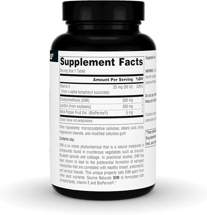 Source Naturals DIM, Diindolylmethane 200mg with BioPerine, Vitamin E & More - 60 Tablets