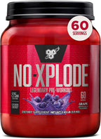 BSN N.O.-XPLODE Pre Workout Powder, Energy Supplement for Men and Women with Creatine and Beta-Alanine, Grape, 60 Servings, 2.45 Pound (Packaging May Vary)