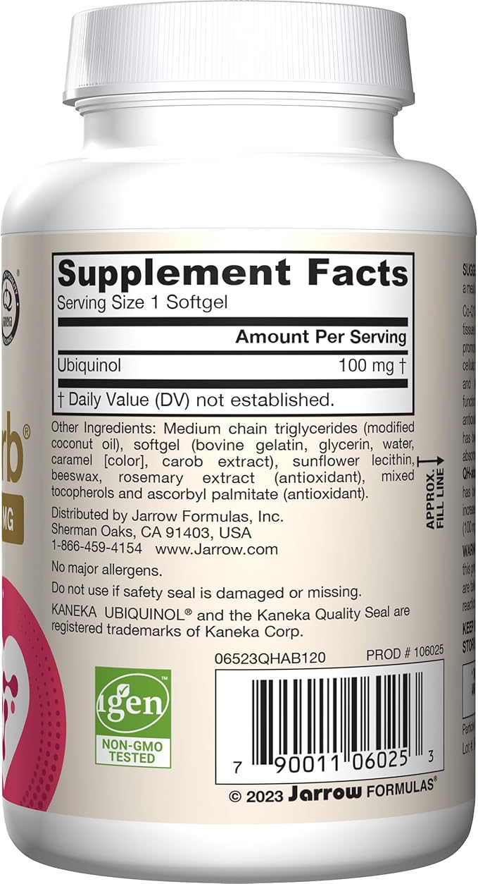 Jarrow Formulas QH-Absorb Ubiquinol 100mg - 120 Softgels - High Absorption & Active Antioxidant Form of Co-Q10 - Supports Mitochondrial Energy Production & Healthy Cardiovascular Function