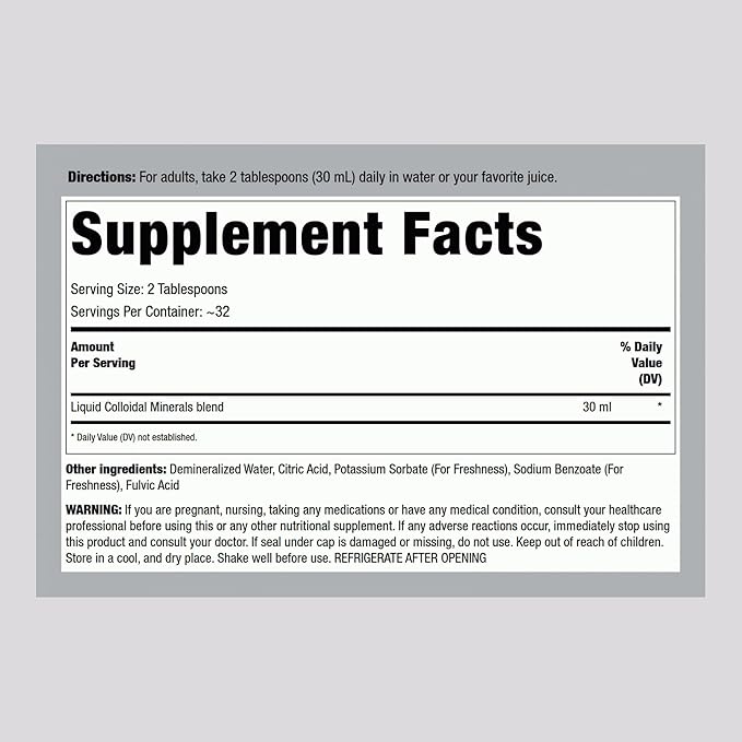 Piping Rock Colloidal Minerals Liquid | 32 fl oz | with 70 Plant-Derived | Essential Trace Supplement | Unflavored | Vegetarian, Non-GMO, Gluten Free