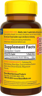 Nature Made Vitamin C 500mg with Rose Hips, Dietary Vitamin C Supplement for Immune Support, 130 Caplets, 130-Day Supply