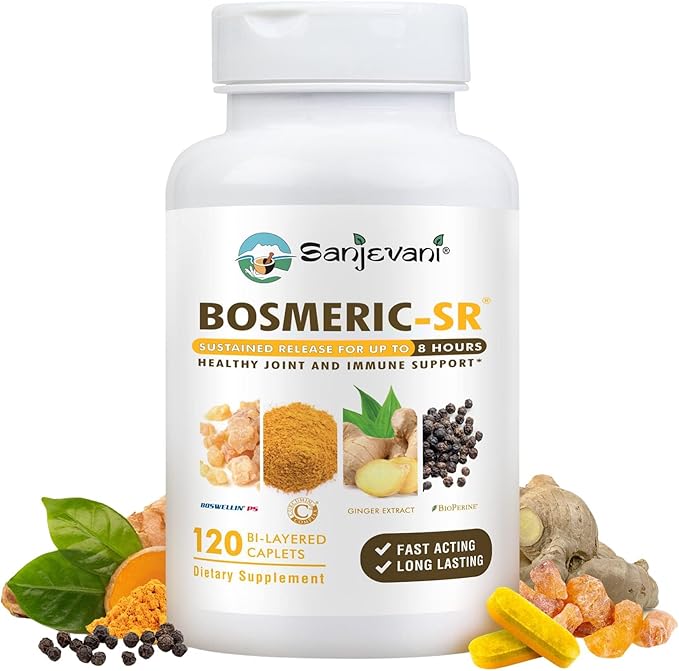 Joint Immune Support Supplement, Patented Blend Turmeric Curcumin C3 Complex with Black Pepper, Boswellia PS Extract & Ginger, Fast-Acting 20 minutes, 8-Hour Sustained Release, 120 Caplets - Sanjevani