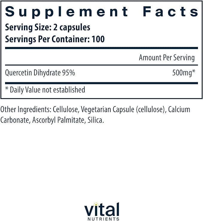 Vital Nutrients Quercetin - Vegan Quercetin Supplement with Bioflavonoids for Sinus, Respiratory, Heart, & Immune Function Support - Gluten, Dairy, Soy Free - 500mg - 200 Capsules