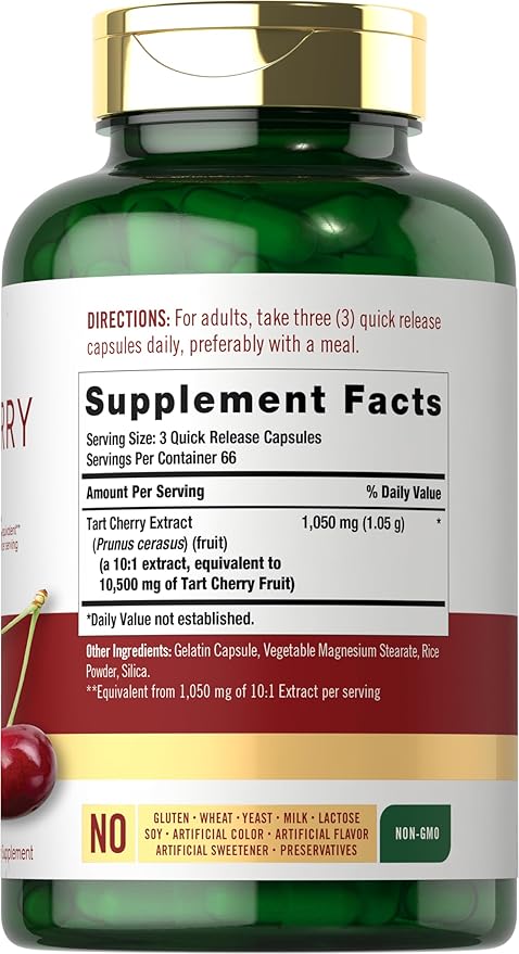 Carlyle Tart Cherry Capsules | 200 Pills | Max Potency | Non-GMO, Gluten Free | Tart Cherry Juice Extract