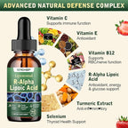 2PCS R Alpha Lipoic Acid Liquid Drops 600mg – ALA Supplement Nerve Savior for Neuropathy for Nerve, Energy & Metabolism Support - Extra Strength with Turmeric, Selenium, C E & B12, Strawberry Flavor