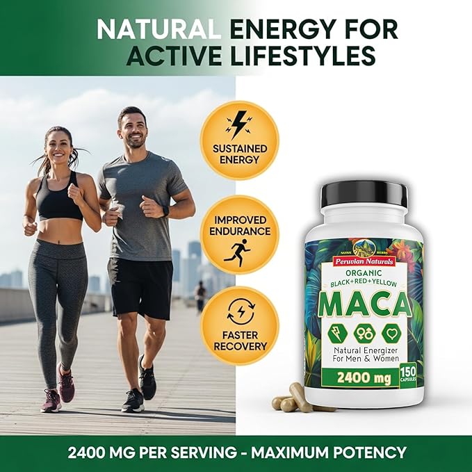Organic Maca Root Capsules for Women & Men 2400mg per Serving - 150 Pills Black, Red, Yellow Maca Supplement - Gelatinized Macaroot, Non-GMO, Vegan by Peruvian Naturals
